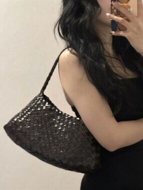 Dragon Diffusion Woven Leather Shoulder Bag Brown Handcrafted